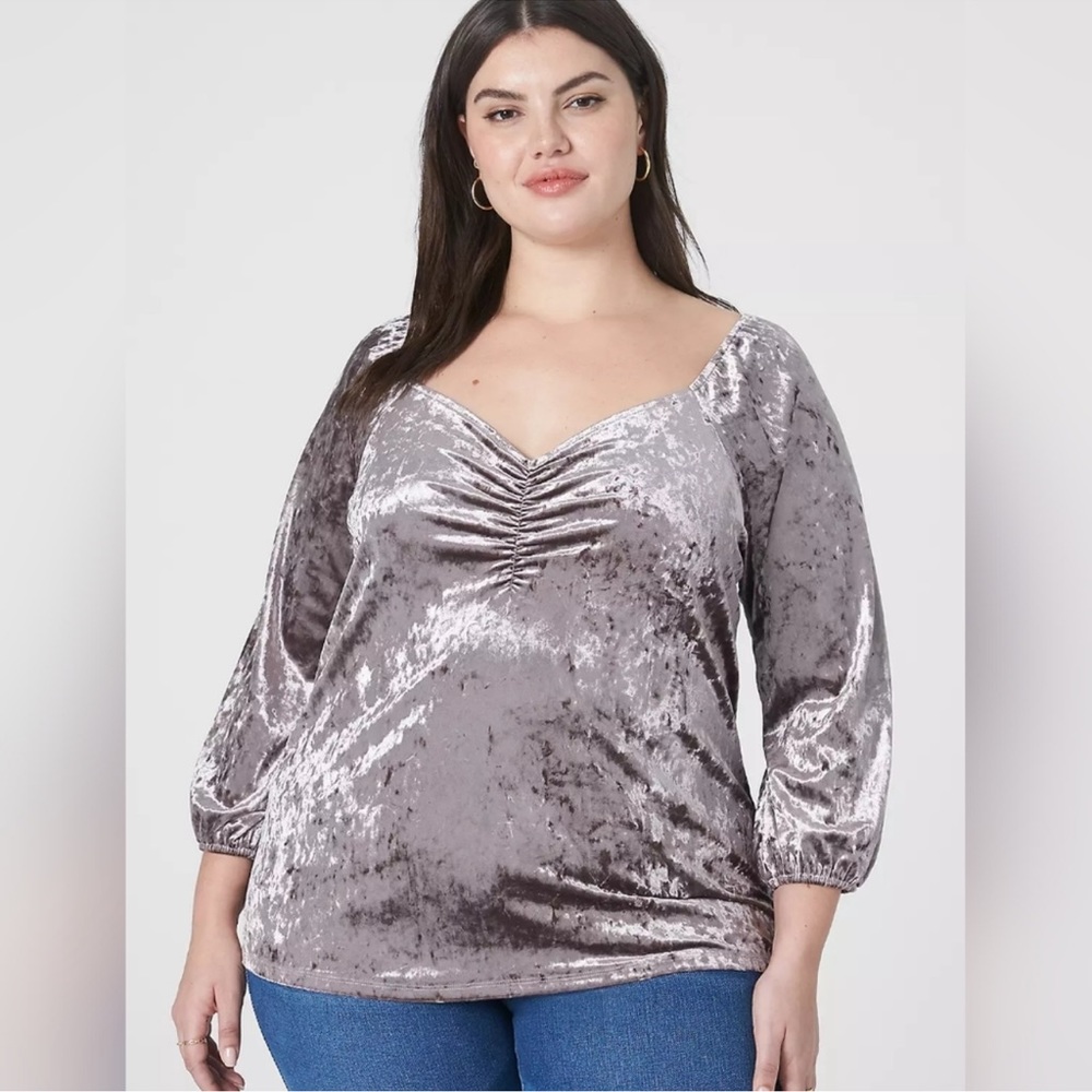 Lane Bryant Crushed Velvet Pewter / Gunmetal Top 18 / 20